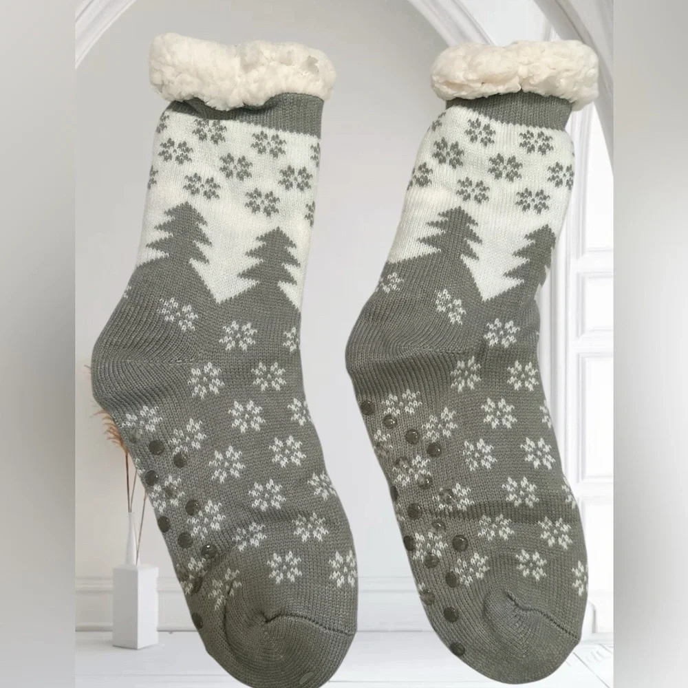 Dosoni Womens Slipper Fuzzy Socks - Snowflake Grey, US Women 5-10